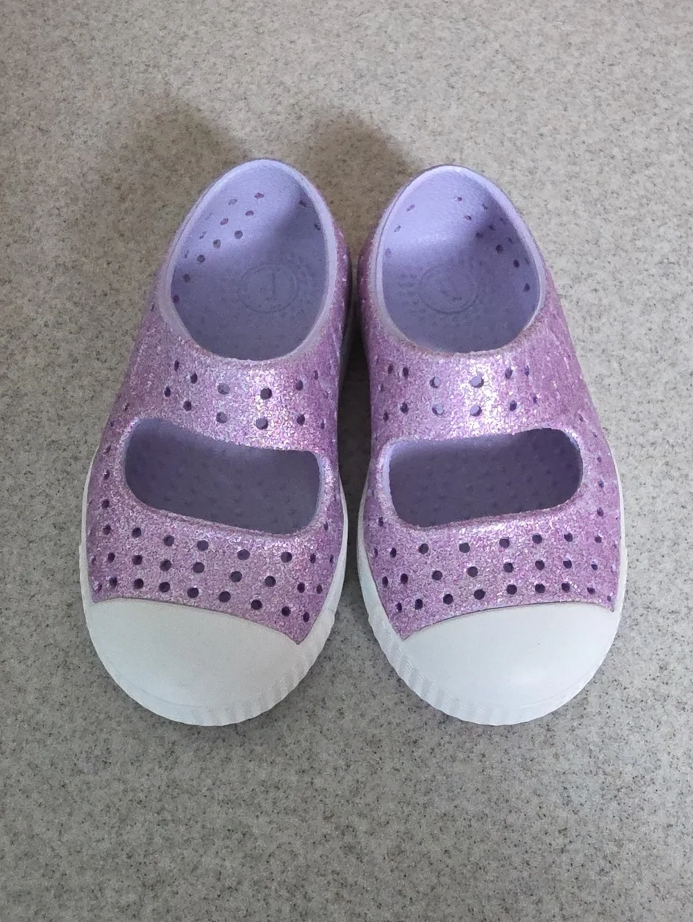 Native Shoes Kids Glitter Mary Jane in Purple with White Toe Cap